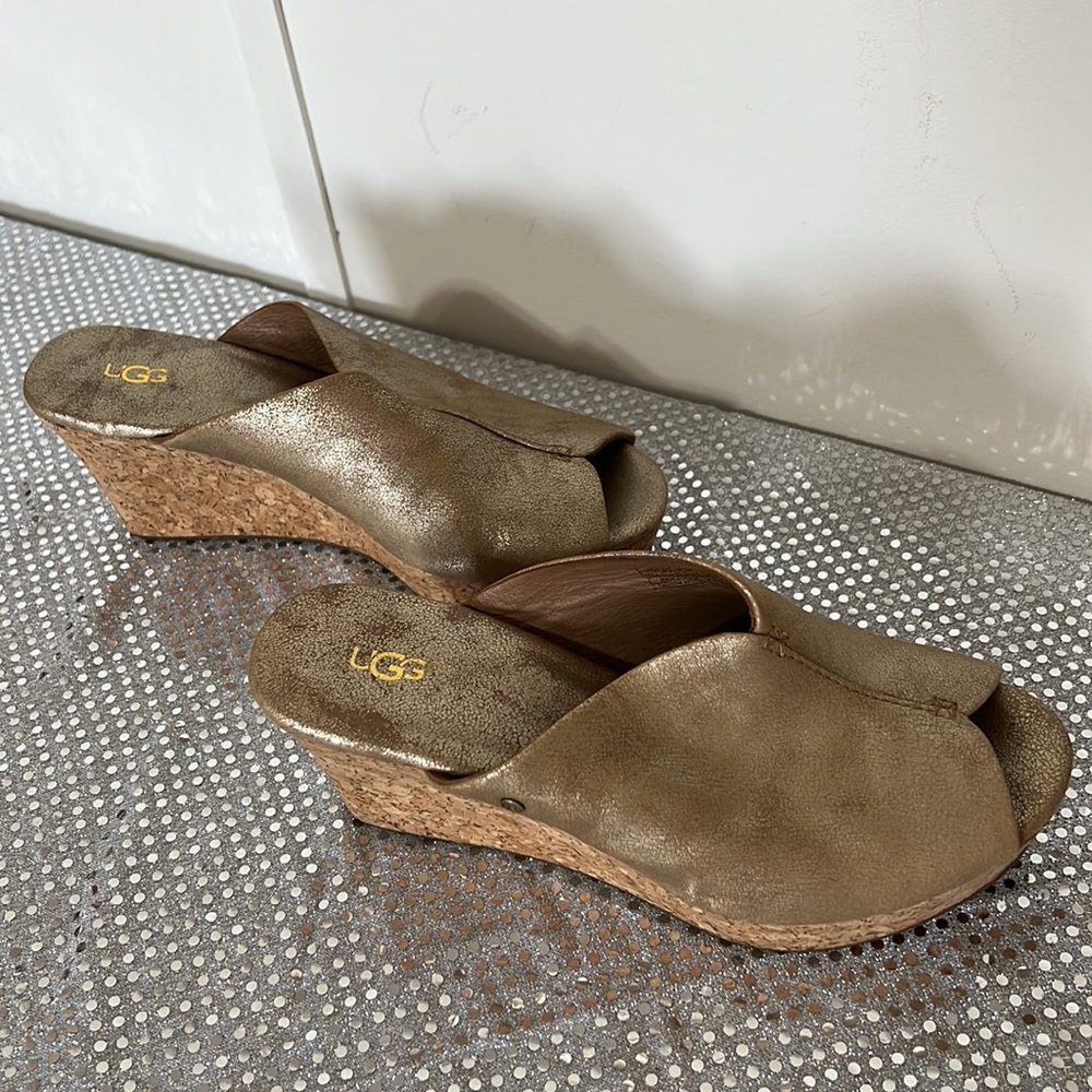 UGG Australia Dominique Muted Gold Peep Toe Wedges